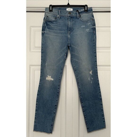 Pistola Womens High Rise Distressed Taper Leg Finished Hem Blue Jeans Size 27 - Picture 1 of 11